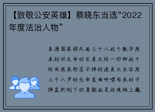 【致敬公安英雄】蔡晓东当选“2022年度法治人物”