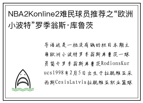 NBA2Konline2难民球员推荐之“欧洲小波特”罗季翁斯·库鲁茨