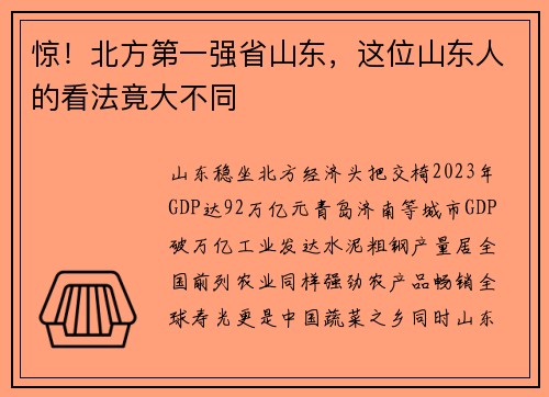 惊！北方第一强省山东，这位山东人的看法竟大不同