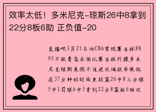 效率太低！多米尼克-琼斯26中8拿到22分8板6助 正负值-20