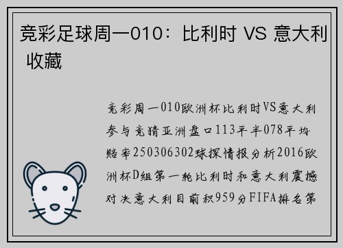 竞彩足球周一010：比利时 VS 意大利 收藏